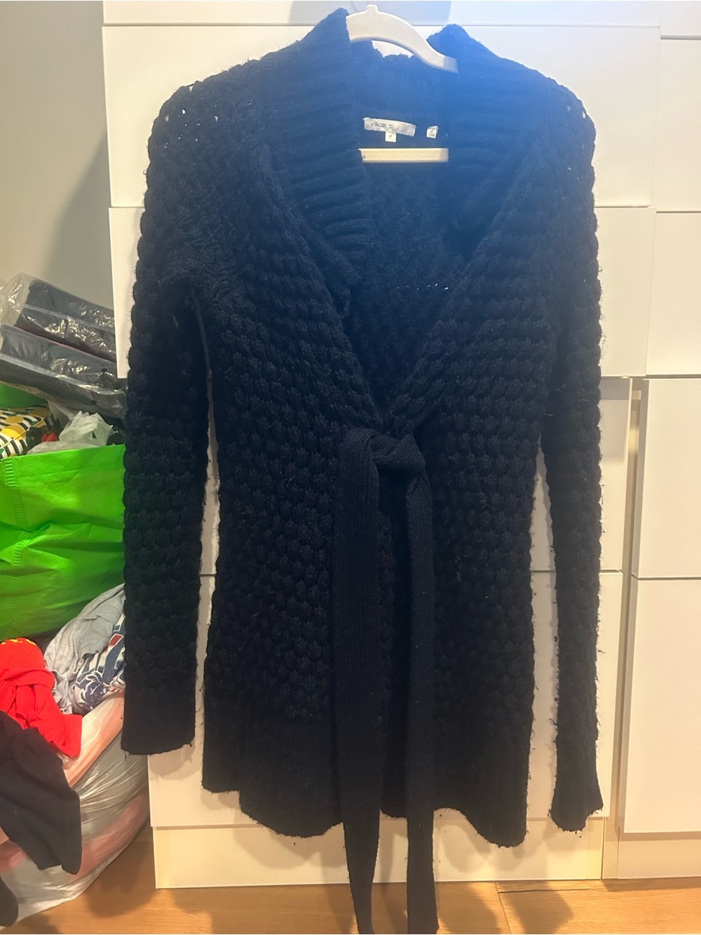 Vince Navy blue Chunky Knit Tie-Front Cardigan size medium
